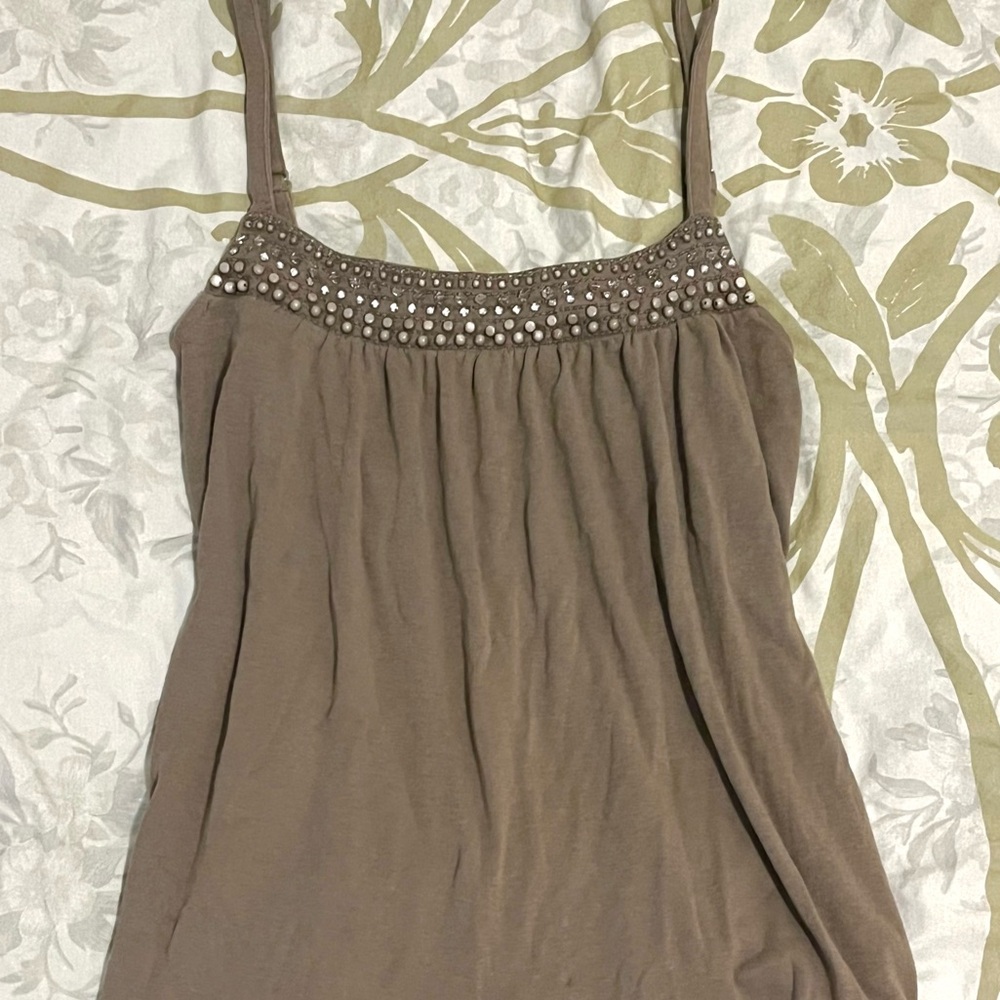 olive green cami top with beaded neckline 🫒